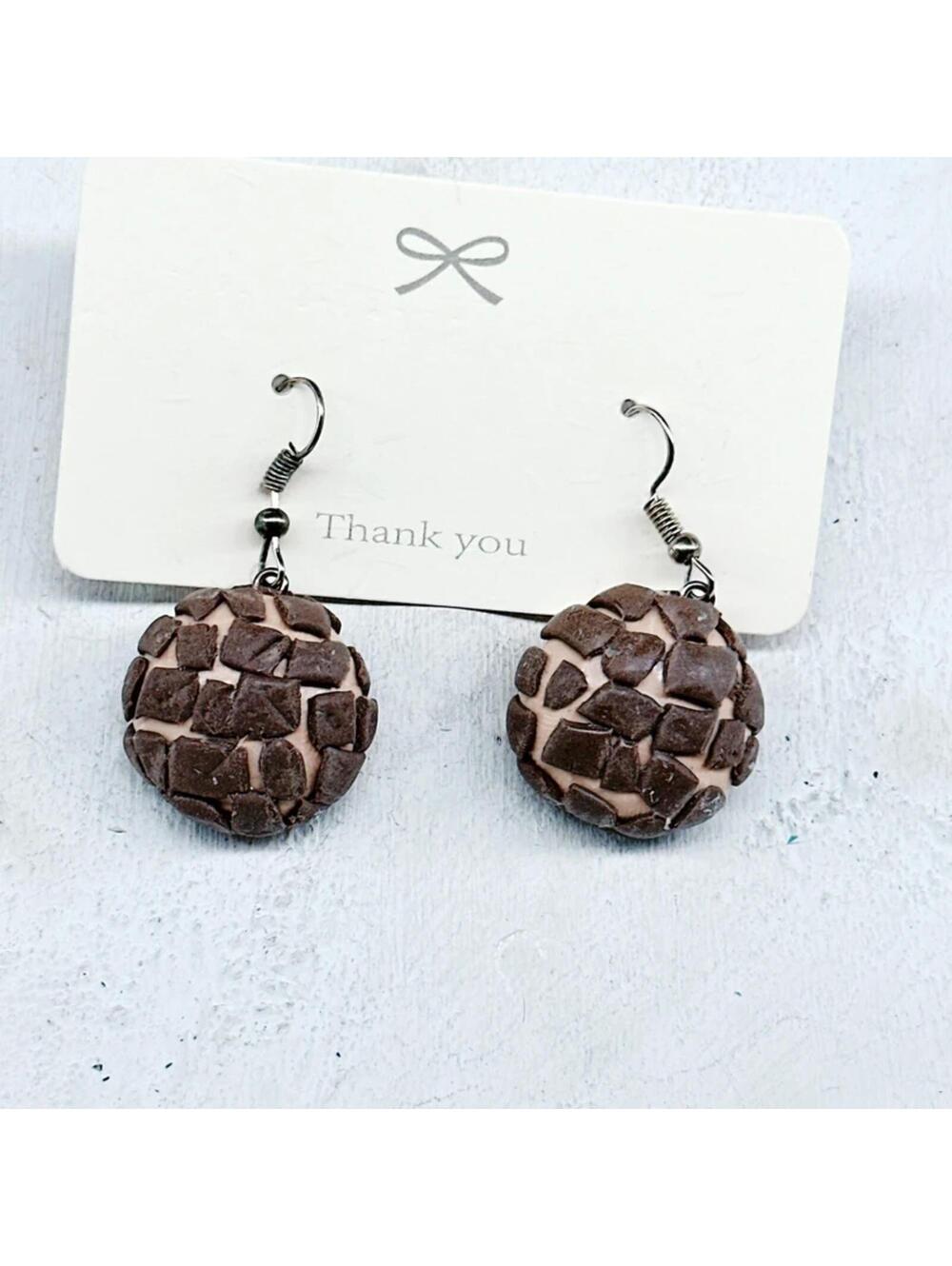4842gc. Cottagecore Handmade Cookie Earrings Clay